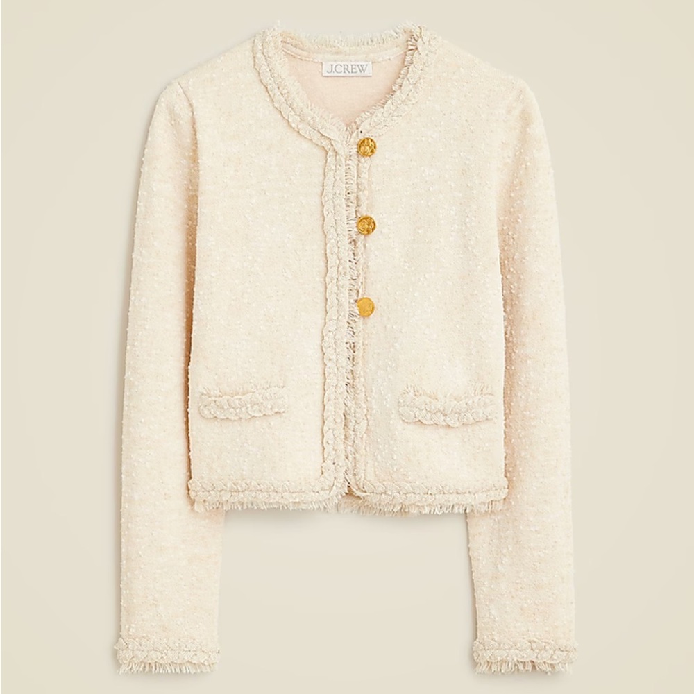 NWT J Crew Marled Fringe Trim Lady Jacket Sweater Cardigan Gold SOLD OUT